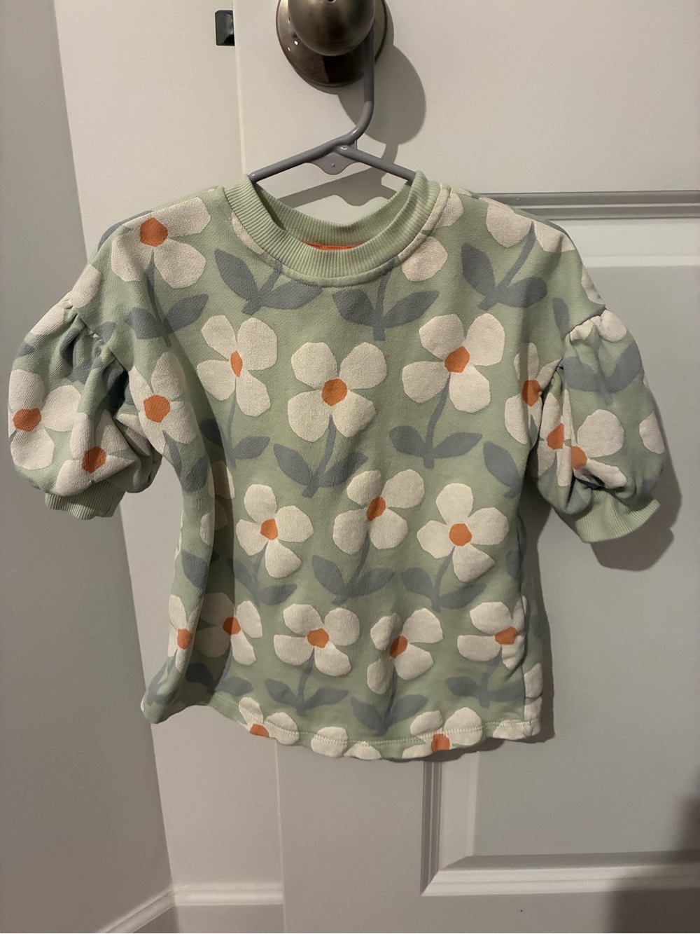 Cat & Jack Sage Green Floral Puff-Sleeve dress